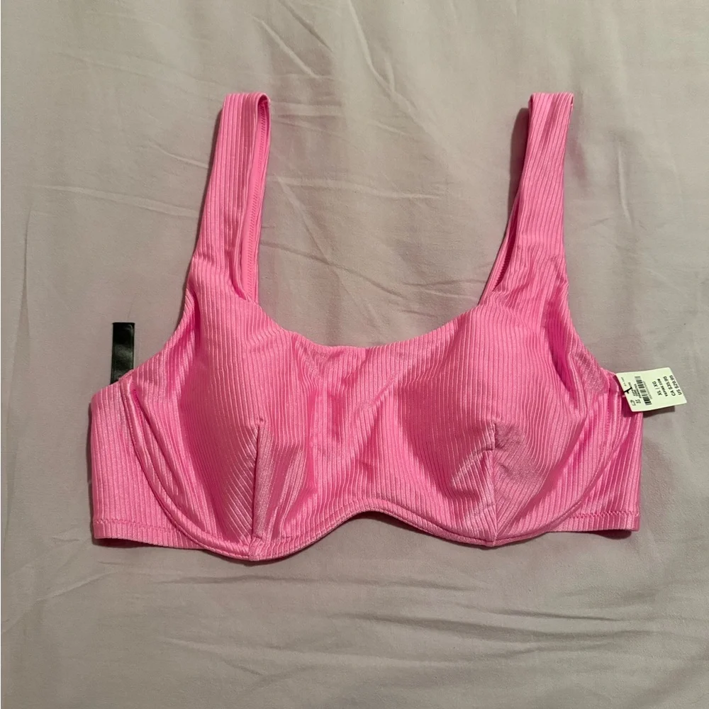 Pink Ribbed Women's Bikini Top - Picture 1 of 3